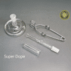 The Rogue Wax Works 14mm Quartz Cap showing the cap, bowl, tongs, and super dope stand